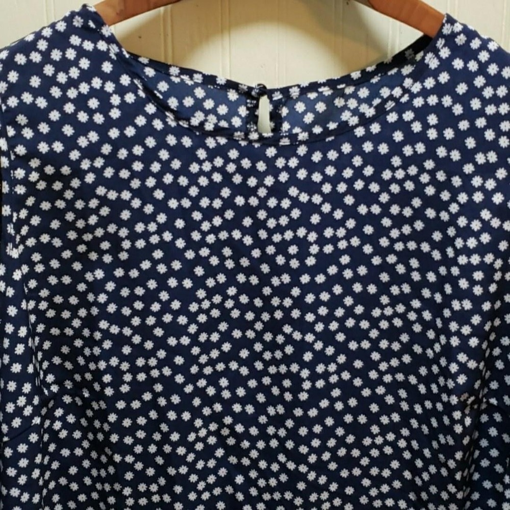 Dress Womens XL Blue Floral Sleeveless Round Neck Swing Knee Length Ruffle Hem